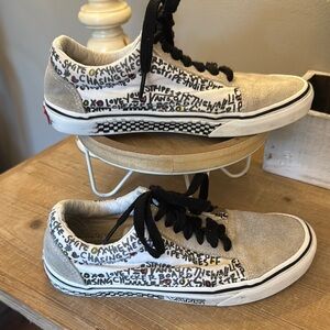 Vans White and Black Graffiti Sneakers